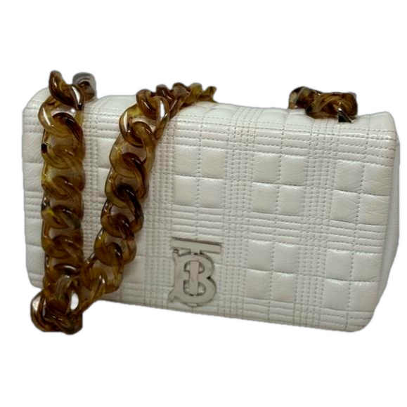 💯Authentic BURBERRY Small Lola Quilted White Leather Shoulder Bag - Picture 4 of 11